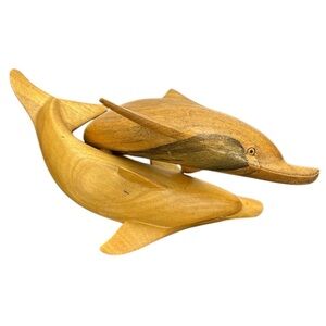 Vtg Wooden Hand Carved Dolphin Sculpture Figurine Indonesia‎ Folk Art